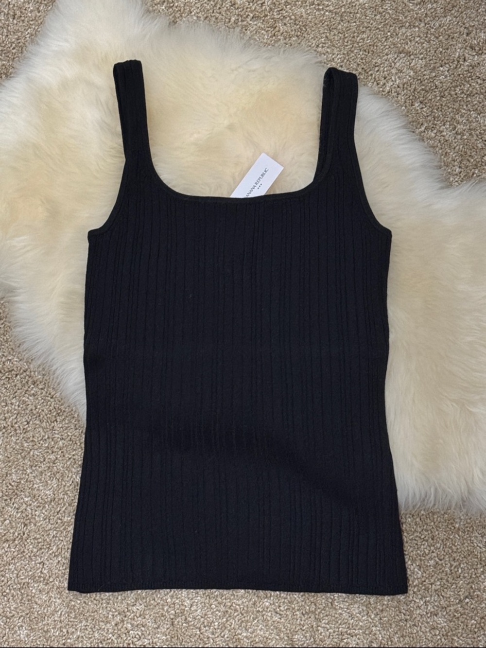 NWT Banana Republic Black Ribbed Square-Neck Tank Top Size S